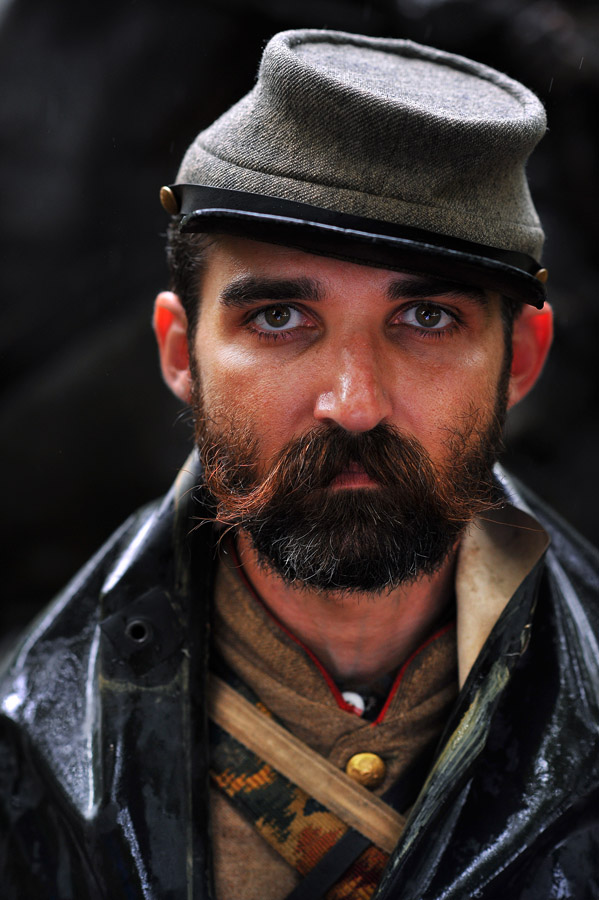 Confederate reenactor, Luke Clawson, 33, of Wilmington, DE poses for a portrait at Gettysburg National Military Park on Wednesday July 03, 2013 in Gettysburg, PA. People have flocked to the town to commemorate the 150th anniversary of the Battle of Gettysburg. The battle is considered a turning point in the Civil War. (Photo by Matt McClain/ The Washington Post)