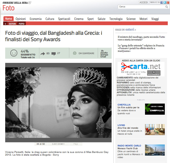 2014 SONY WORLD PHOTOGRAPHY AWARDS' Winners on Il Corriere della Sera website.
