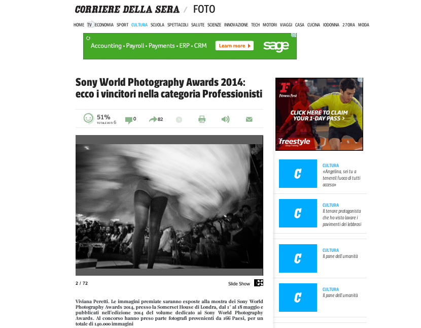 2014 SONY WORLD PHOTOGRAPHY AWARDS' Winners on Il Corriere della Sera website.