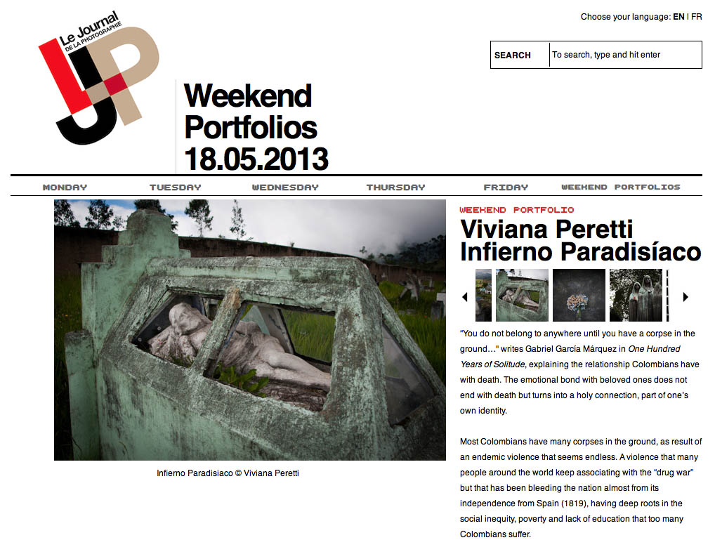 Infierno Paradisíaco about Colombian cemeteries, selected by Agathe Gaillard for Le Journal de la Photographie, France.