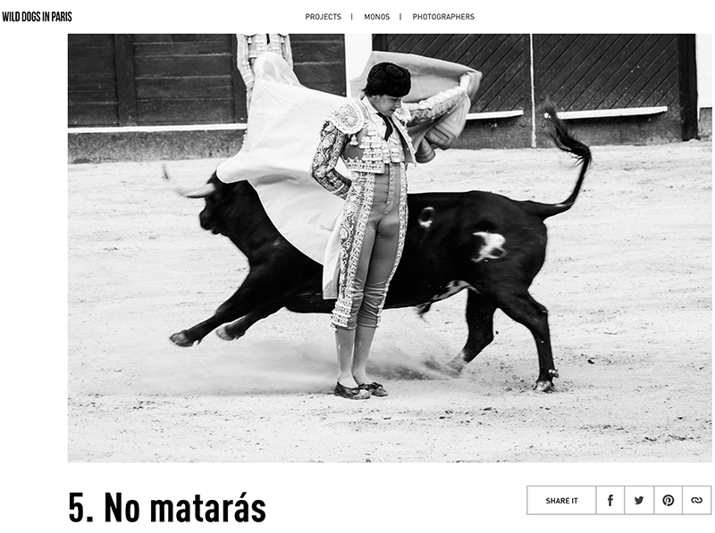 My series 5. No Matarás, about the return of bullfighting in Bogotá, featured in Wild Dog in Paris.
