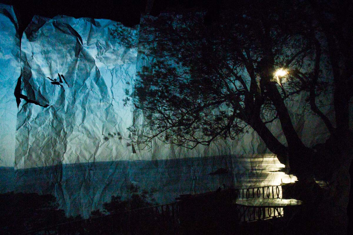 Nostalgia in blue The Mediterranean seascape reflected on some sheets of paper hanging down in a camera obscura I built in a summer chalet at the bottom of a garden at the Bogliasco Foundation in Italy. Bogliasco, Italy, April 2017.