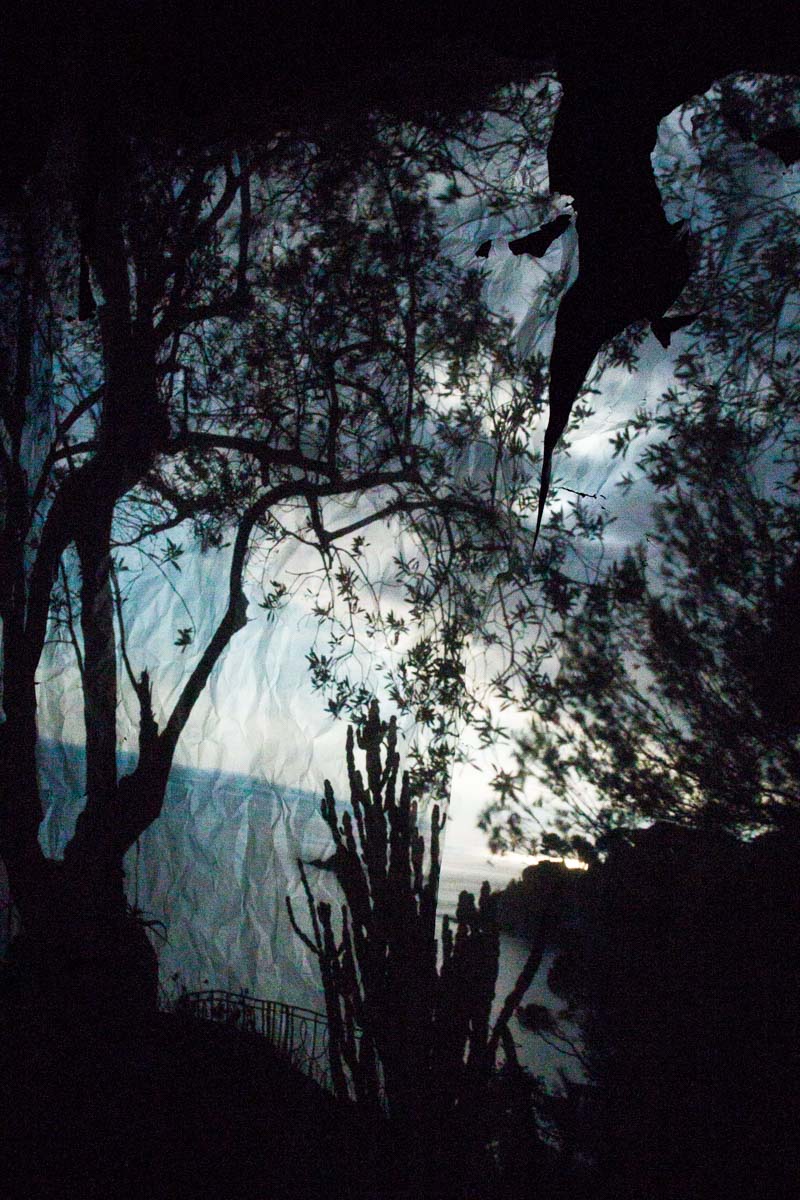 Nostalgia in blue The Mediterranean seascape reflected on some sheets of paper hanging down in a camera obscura I built in a summer chalet at the bottom of a garden at the Bogliasco Foundation in Italy. Bogliasco, Italy, April 2017.