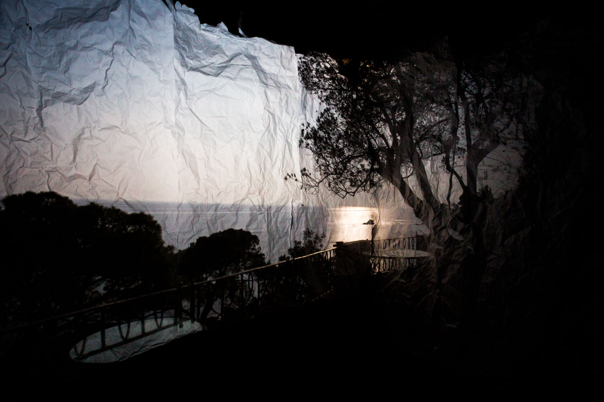 Nostalgia in blue The Mediterranean seascape reflected on some sheets of paper hanging down in a camera obscura I have built at the Bogliasco Foundation in Italy. Bogliasco, Italy, April 2017.