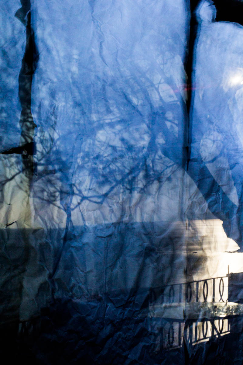 Nostalgia in blue The Mediterranean seascape reflected on some sheets of paper hanging down in a camera obscura I built in a summer chalet at the bottom of a garden at the Bogliasco Foundation in Italy. Bogliasco, Italy, April 2017.