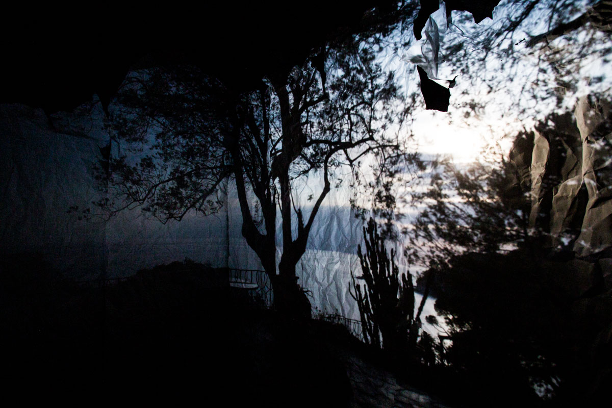 Nostalgia in blue The Mediterranean seascape reflected on some sheets of paper hanging down in a camera obscura I built in a summer chalet at the bottom of a garden at the Bogliasco Foundation in Italy. Bogliasco, Italy, April 2017.