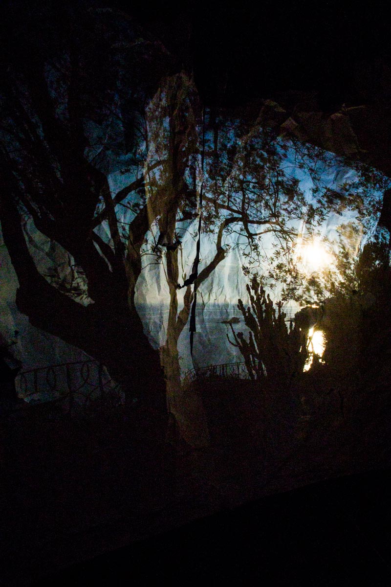 Nostalgia in blue The Mediterranean seascape reflected on some sheets of paper hanging down in a camera obscura I have built at the Bogliasco Foundation in Italy. Bogliasco, Italy, April 2017.