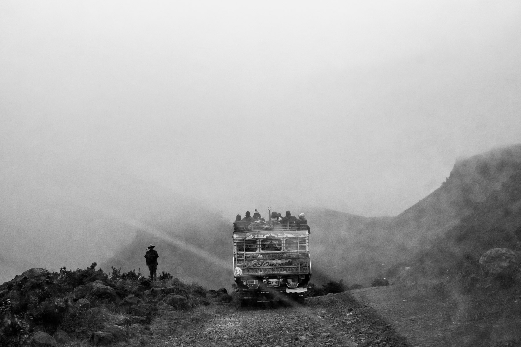 Indigenous Legacy Indigenous people from the Nasa reservation of Tacueyó arrive at the Páramo de Pisnos after a five hours long trip on a local 'chiva' (bus). They gather in this sacred place in order to celebrate the 'Khabu fxizehnxi' ('Refreshing of the Batons”), one of the five main rituals of the Nasa indigenous people of the Cauca region in Colombia. Cauca region, Colombia, January 18th, 2019.2019.