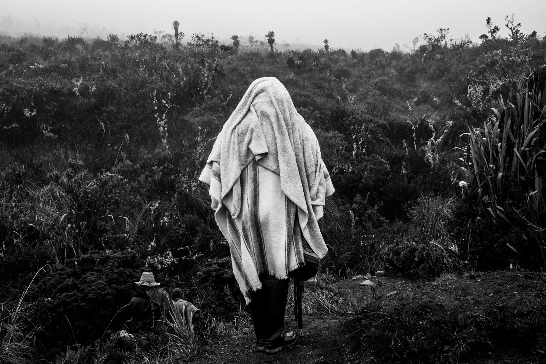 Indigenous Legacy Woman from the Nasa indigenous community tries to get warm after bathing in the icy waters of the Páramo de Pisnos as part of the cleansing ritual of the 'Khabu fxizehnxi' ('Refreshing of the Batons”), one of the five main rituals of the Nasa indigenous people of the Cauca region in Colombia. Cauca region, Colombia, January 2019.